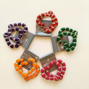 NWT Earrings Pierced  Heart Shaped Lot of 5 Pairs Red,Orange,Purple,Green,Pink
